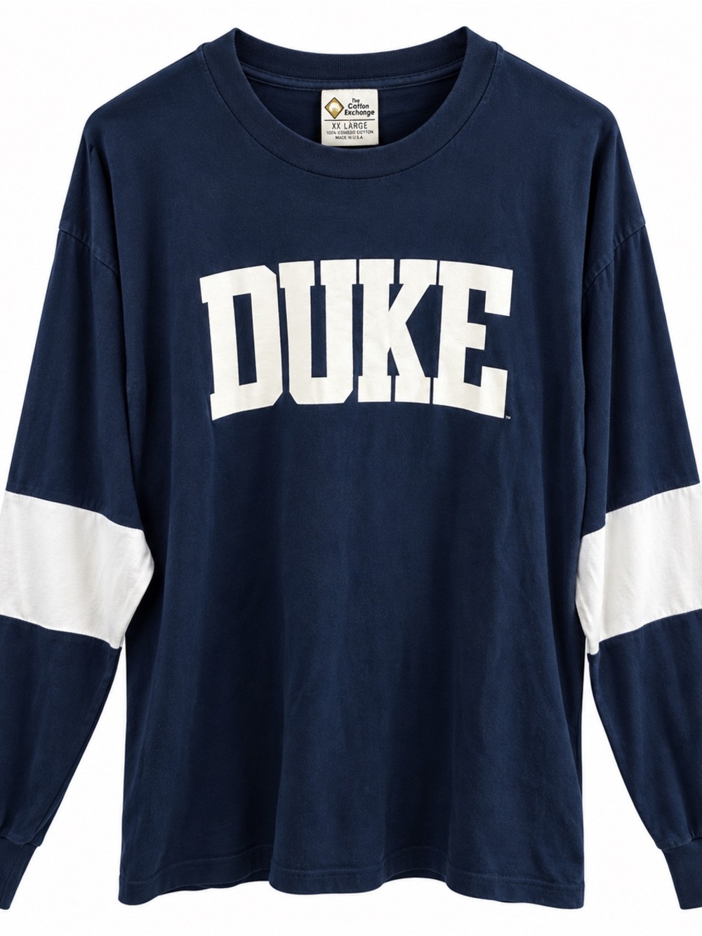 Duke Navy Long-Sleeve Graphic Tee with White Sleeve Panels